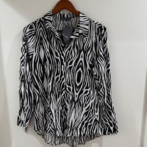 Zebra Print Button-Up Shirt